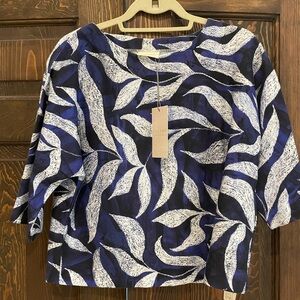 Poetry Navy and White Leaf Pattern Blouse